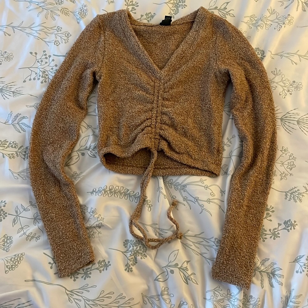 Cozy brown ruched and cropped sweater from Wild Fable
